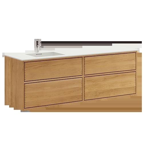 160 cm Just Wood Push baderomsmøbel med 4 skuffer og Solid Surface bordplate - Venstre