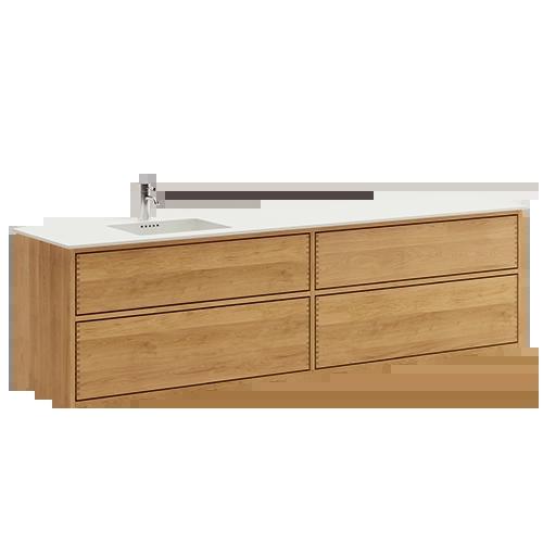 200 cm Just Wood Push baderomsmøbel med 4 skuffer og Solid Surface bordplate - Venstre