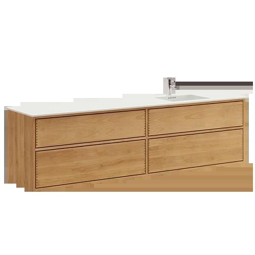 200 cm Just Wood Push baderomsmøbel med 4 skuffer og Solid Surface bordplate - Høyre