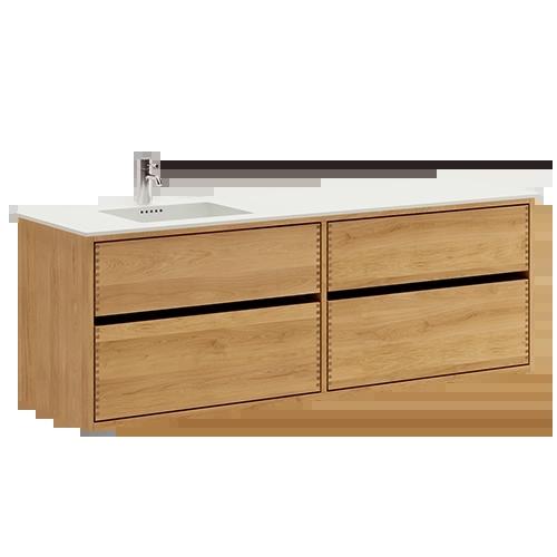 160 cm Just Wood Original baderomsmøbel med 4 skuffer og Solid Surface bordplate - Venstre