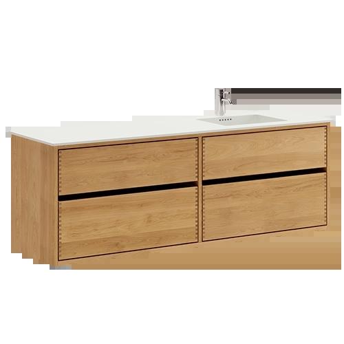 160 cm Just Wood Original baderomsmøbel med 4 skuffer og Solid Surface bordplate - Høyre
