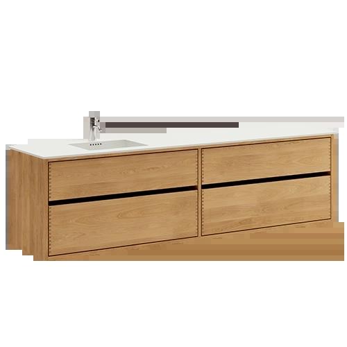200 cm Just Wood Original baderomsmøbel med 4 skuffer og Solid Surface bordplate - Venstre