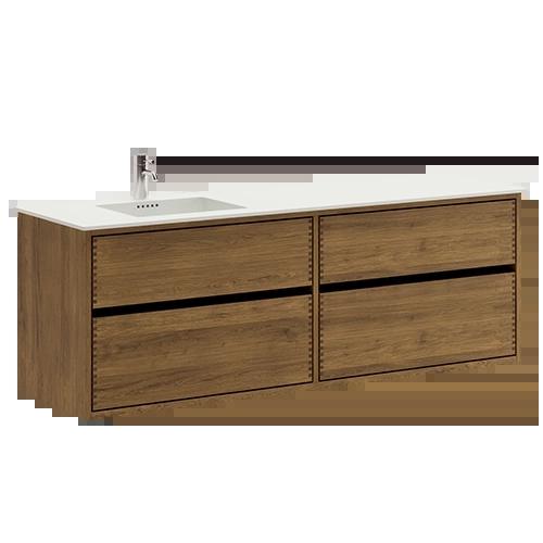 160 cm Mørkeoljet Just Wood Originale baderomsmøbler med 4 skuffer og Solid Surface Bordplate - Venstre