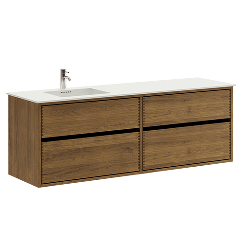 160 cm Mørkeoljet Just Wood Originale baderomsmøbler med 4 skuffer og Solid Surface Bordplate - Venstre