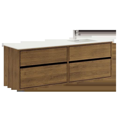 160 cm Mørkeoljet Just Wood Originale baderomsmøbler med 4 skuffer og Solid Surface Bordplate - Høyre
