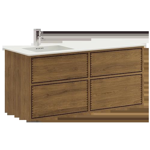 120 cm Mørkeoljet Just Wood Push baderomsmøbel med 4 skuffer og Solid Surface Bordplate - Venstre
