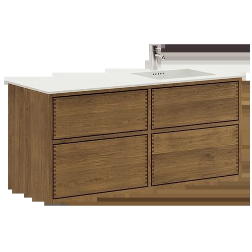 120 cm Mørkeoljet Just Wood Push baderomsmøbel med 4 skuffer og Solid Surface Bordplate - Høyre