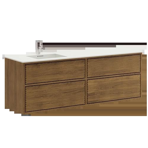 160 cm Mørkeoljet Just Wood Push baderomsmøbel med 4 skuffer og Solid Surface Bordplate - Venstre