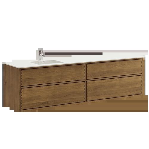 200 cm Mørkeoljet Just Wood Push baderomsmøbel med 4 skuffer og Solid Surface Colombo - Venstre