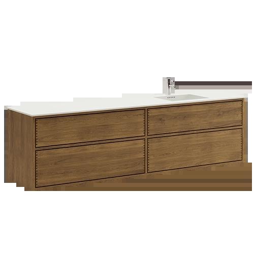 200 cm Mørkeoljet Just Wood Push baderomsmøbel med 4 skuffer og Solid Surface Colombo - Høyre