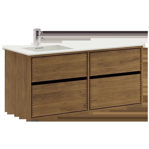 120 cm Mørkeoljet Just Wood Originale baderomsmøbler med 4 skuffer og Solid Surface Bordplate - Venstre