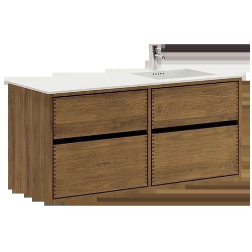120 cm Mørkeoljet Just Wood Originale baderomsmøbler med 4 skuffer og Solid Surface Bordplate - Høyre
