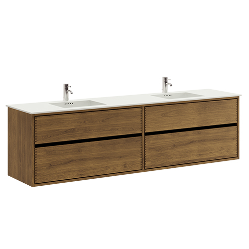 200 cm Mørkeoljet Just Wood Originale baderomsmøbler med 4 skuffer og Solid Surface Colombo - Dobbel vask