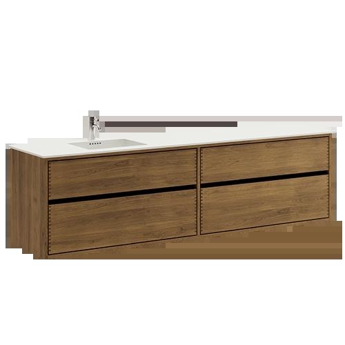 200 cm Mørkeoljet Just Wood Originale baderomsmøbler med 4 skuffer og Solid Surface Colombo - Venstre
