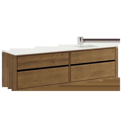 200 cm Mørkeoljet Just Wood Originale baderomsmøbler med 4 skuffer og Solid Surface Colombo - Høyre